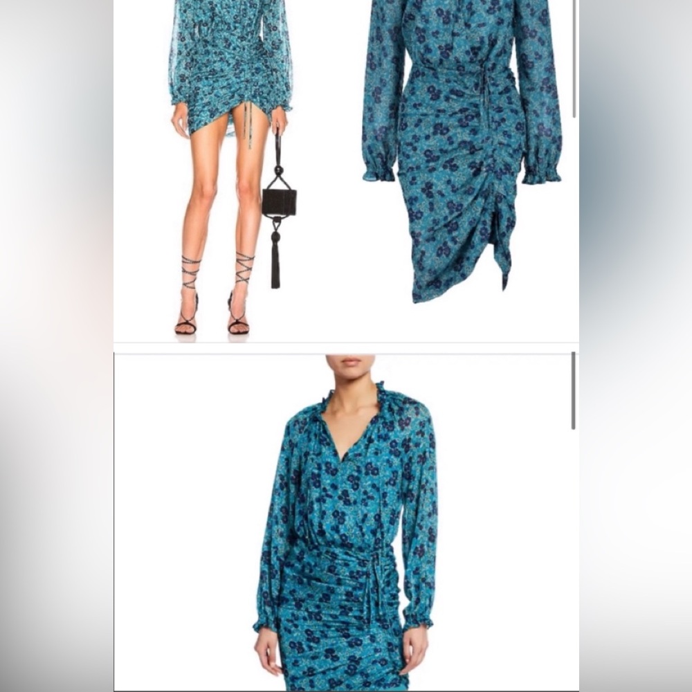 Veronica Beard Becky Floral Silk Shirtdress Mini Side Ruched Blue - Size 2